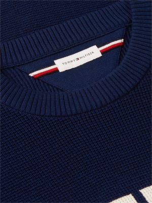 blue intarsia logo waffle knit relaxed jumper for men tommy hilfiger
