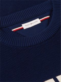 Intarsia Logo Waffle Knit Relaxed Jumper — Blue 7