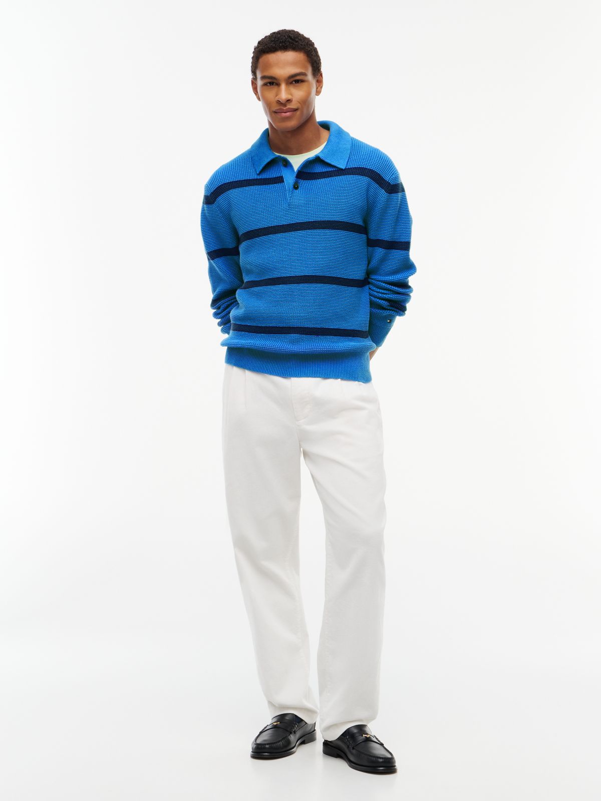 Waffle Knit Relaxed Rugby Jumper — Green
