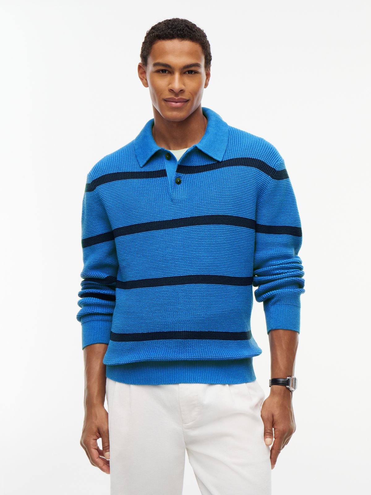 Waffle Knit Relaxed Rugby Jumper — Green