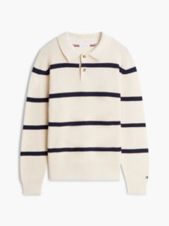 Waffle Knit Relaxed Rugby Jumper — White 5