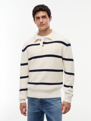 white waffle knit relaxed rugby jumper for men tommy hilfiger
