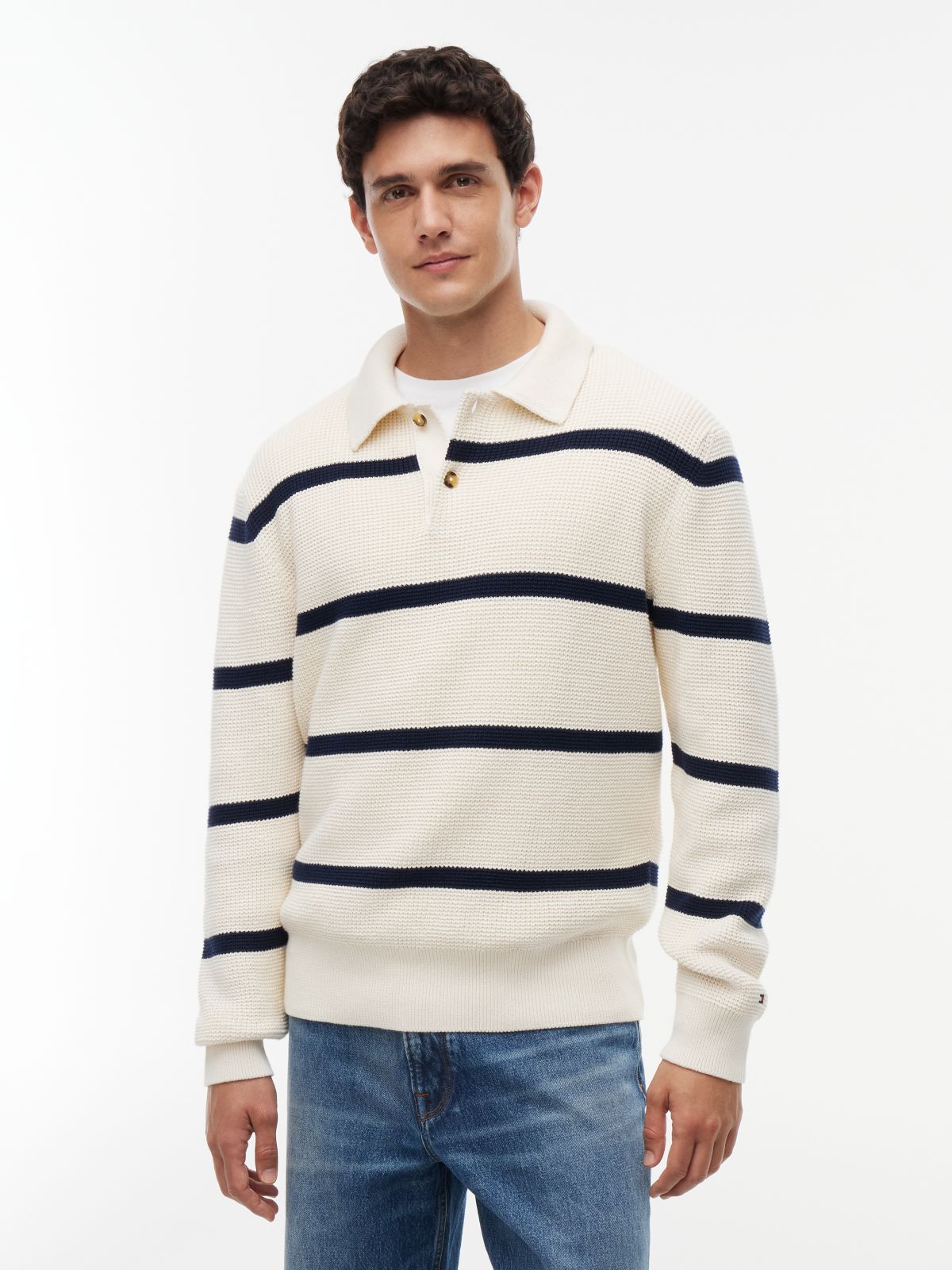 Waffle Knit Relaxed Rugby Jumper — White
