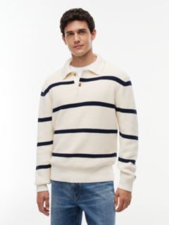 Waffle Knit Relaxed Rugby Jumper — White 1