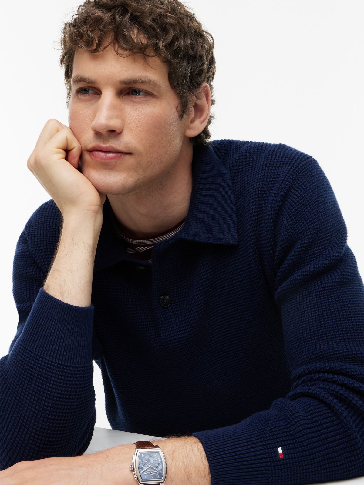 Waffle Knit Relaxed Rugby Jumper — Blue