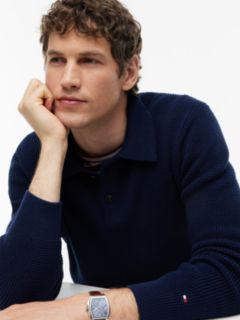 Waffle Knit Relaxed Rugby Jumper — Blue 3