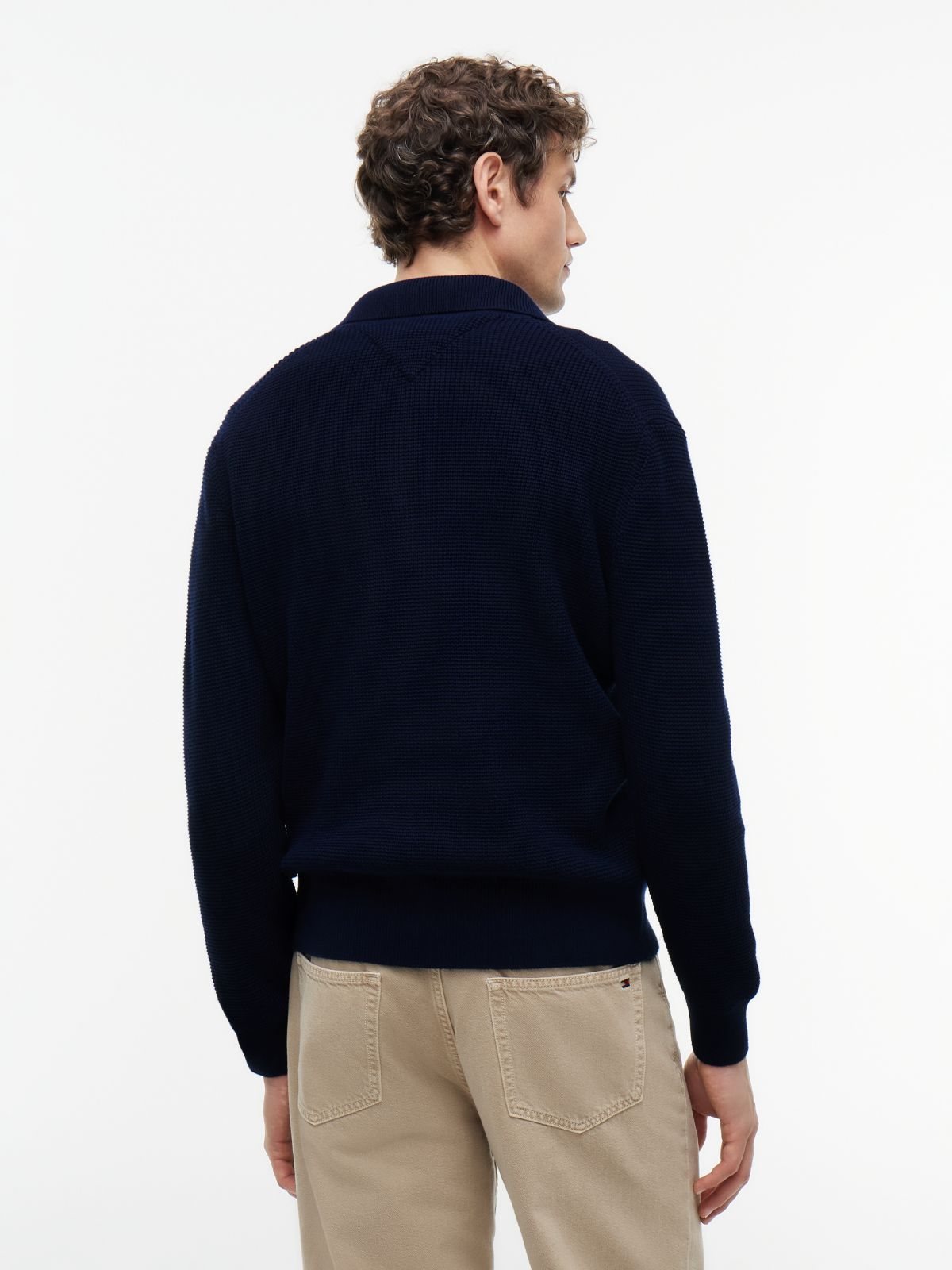 Waffle Knit Relaxed Rugby Jumper — Blue