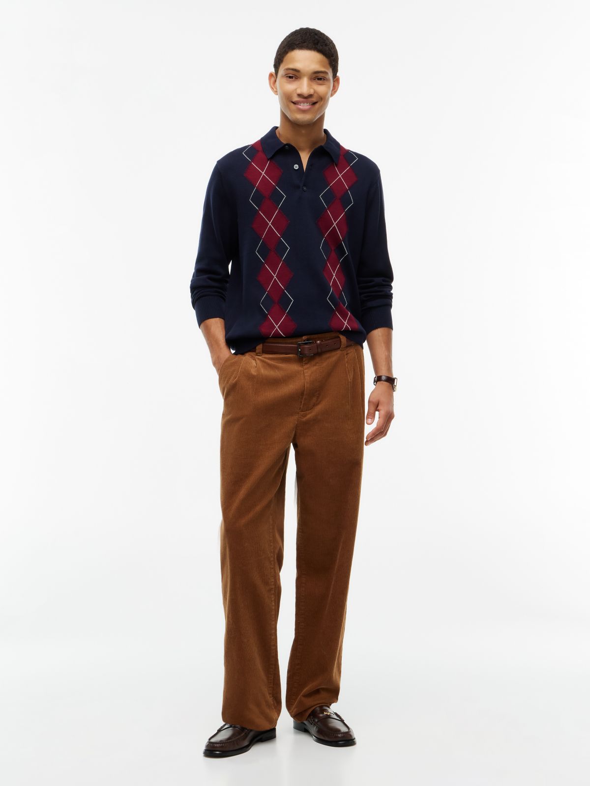 Flag Embroidery Argyle Polo Jumper — Blue