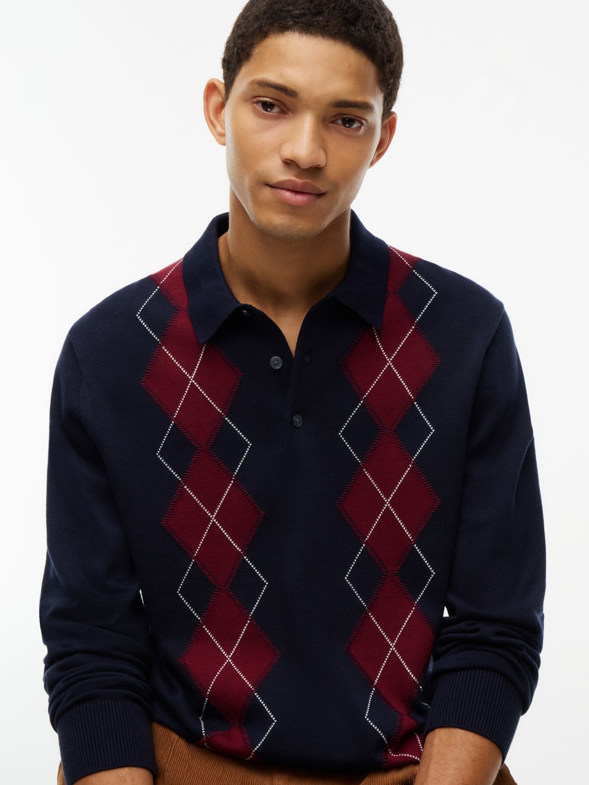 Flag Embroidery Argyle Polo Jumper — Blue