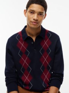 Flag Embroidery Argyle Polo Jumper — Blue 3