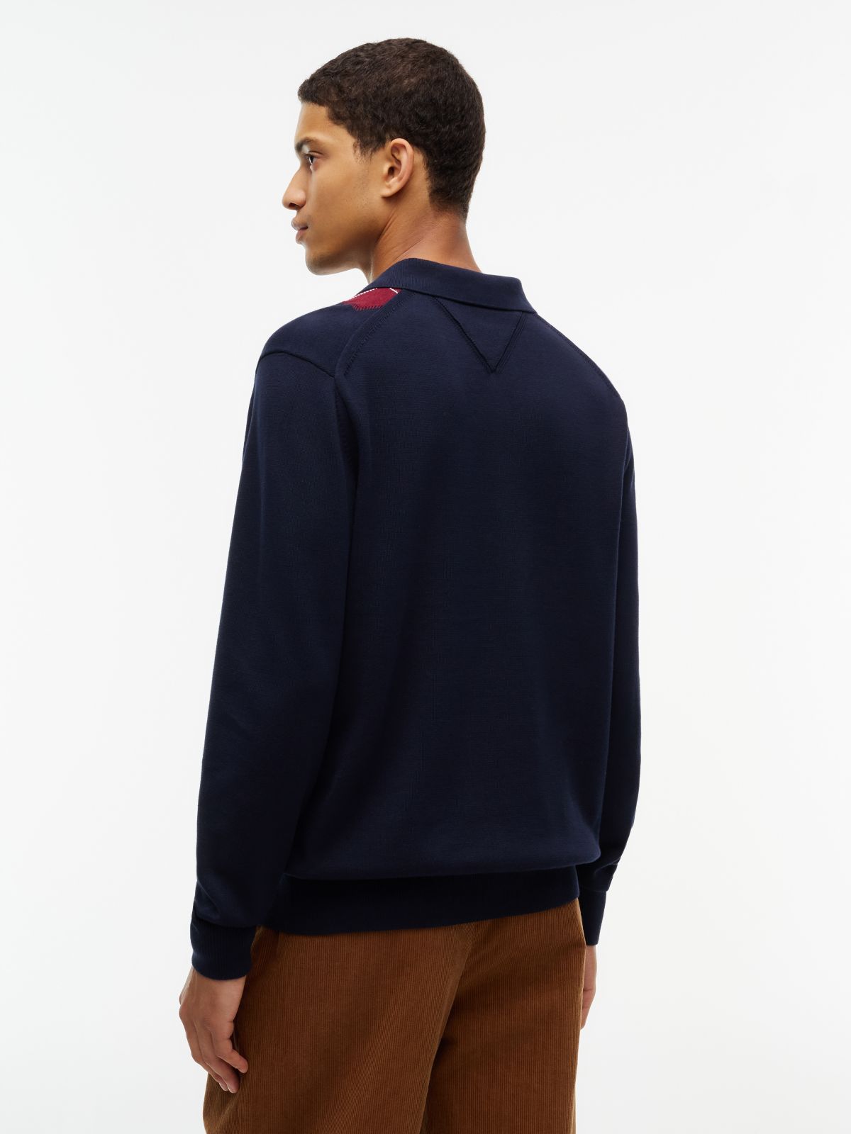 Flag Embroidery Argyle Polo Jumper — Blue