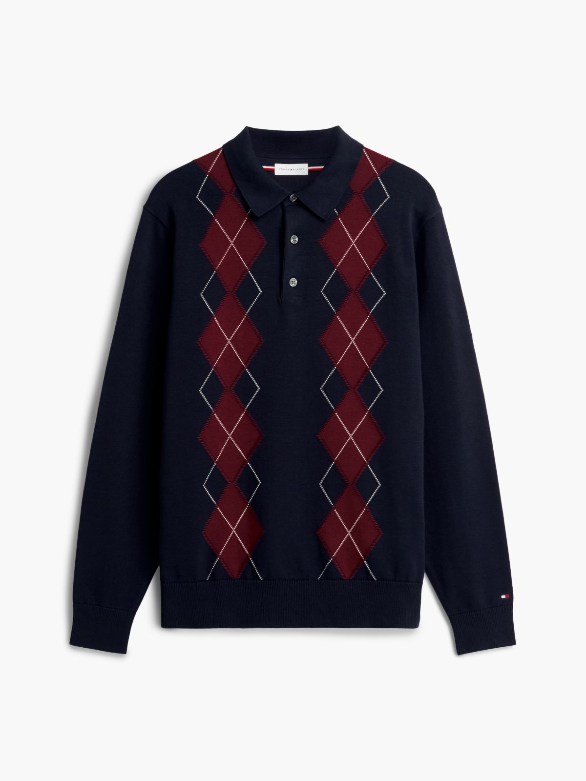 Flag Embroidery Argyle Polo Jumper — Blue