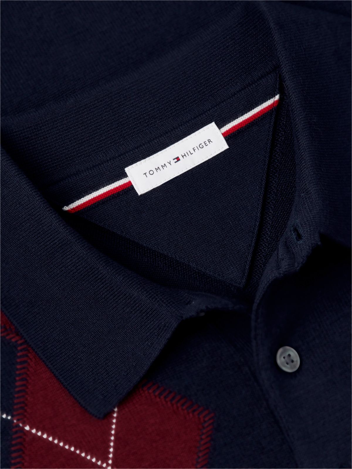 Flag Embroidery Argyle Polo Jumper — Blue