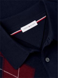 Flag Embroidery Argyle Polo Jumper — Blue 6
