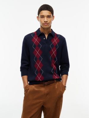blue flag embroidery argyle polo jumper for men tommy hilfiger