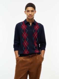 Flag Embroidery Argyle Polo Jumper — Blue 1