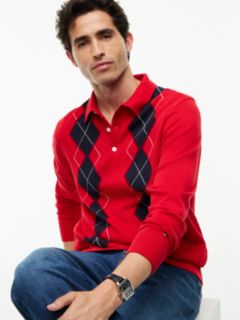 Flag Embroidery Argyle Polo Jumper — Red 3
