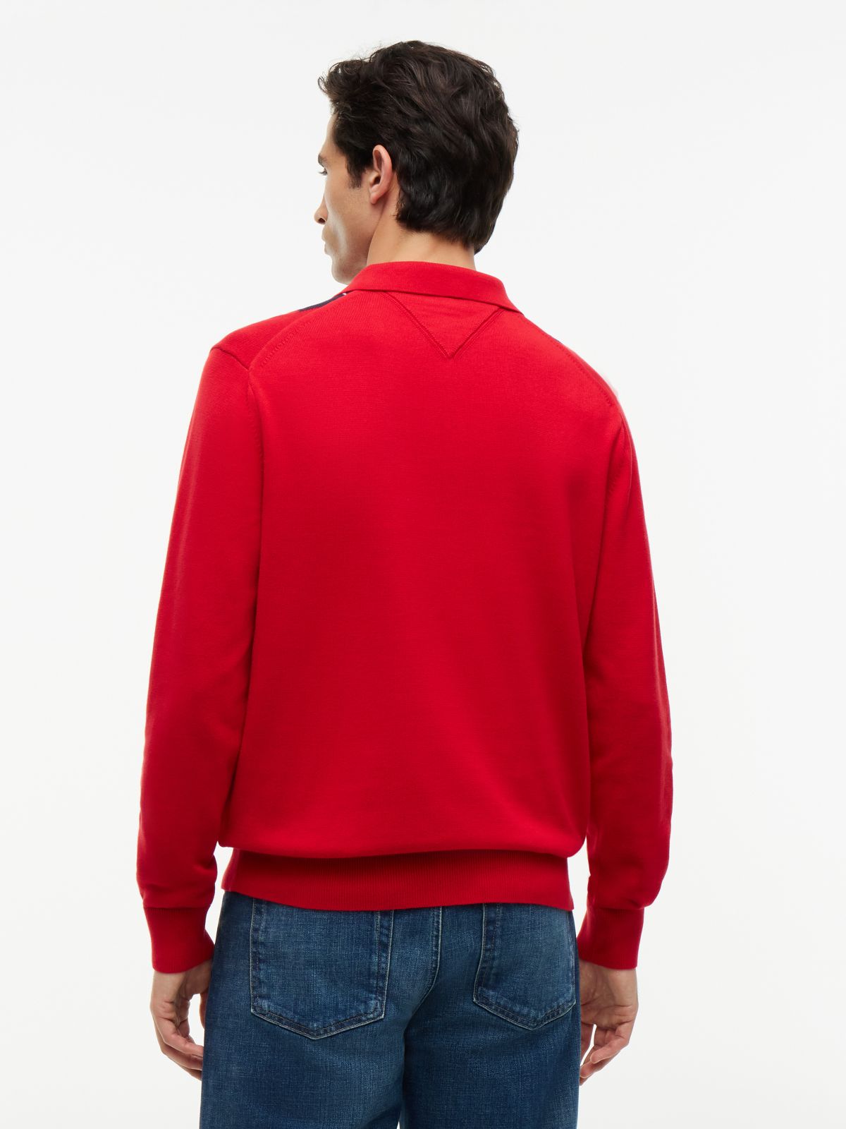 Flag Embroidery Argyle Polo Jumper — Red