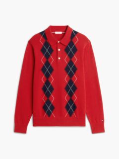 Flag Embroidery Argyle Polo Jumper — Red 5