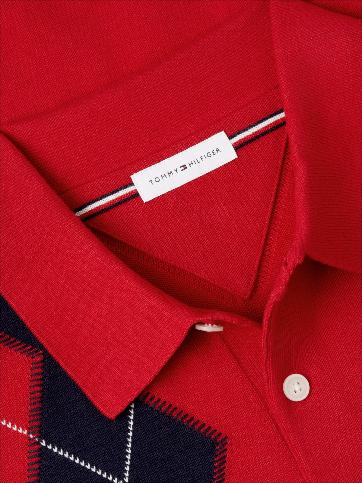 Flag Embroidery Argyle Polo Jumper — Red