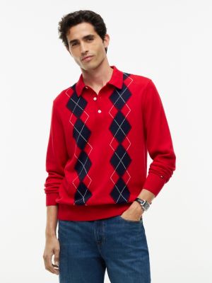 red flag embroidery argyle polo jumper for men tommy hilfiger