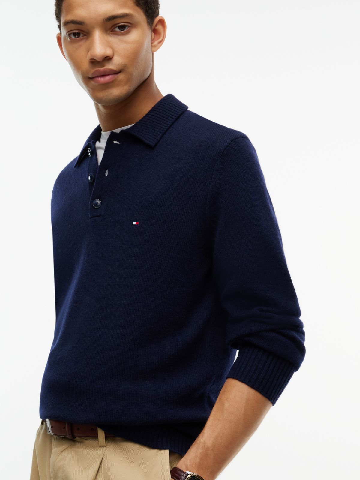 Pure Lambswool Polo Jumper — Blue
