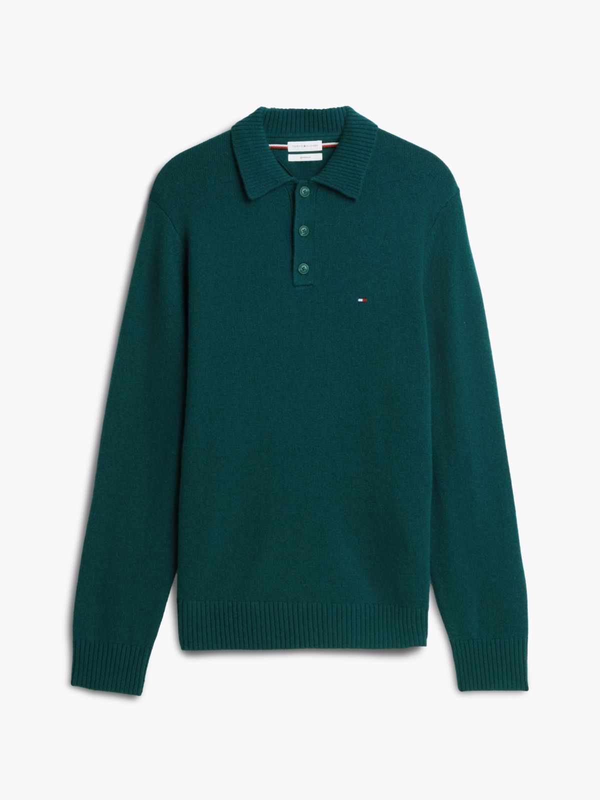 Pure Lambswool Polo Jumper — Green