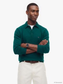 Pure Lambswool Polo Jumper — Green 1