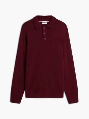 purple pure lambswool polo jumper for men tommy hilfiger