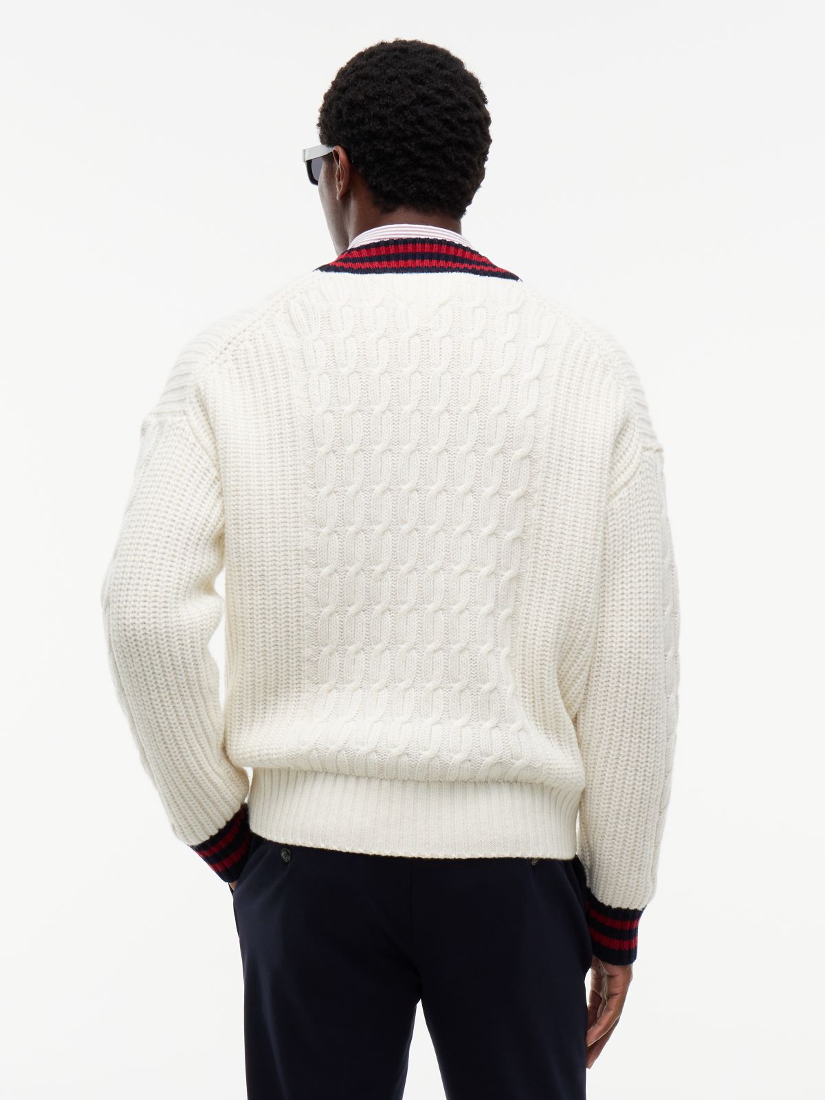 Cable Knit Wool Blend Letterman Cardigan — Yellow