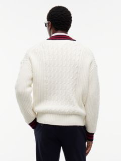 Cable Knit Wool Blend Letterman Cardigan — Yellow 5