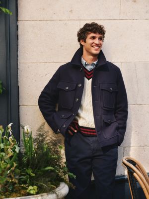 yellow cable knit wool blend letterman cardigan for men tommy hilfiger