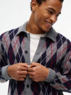 Argyle Relaxed Cardigan With Alpaca — Grey 3