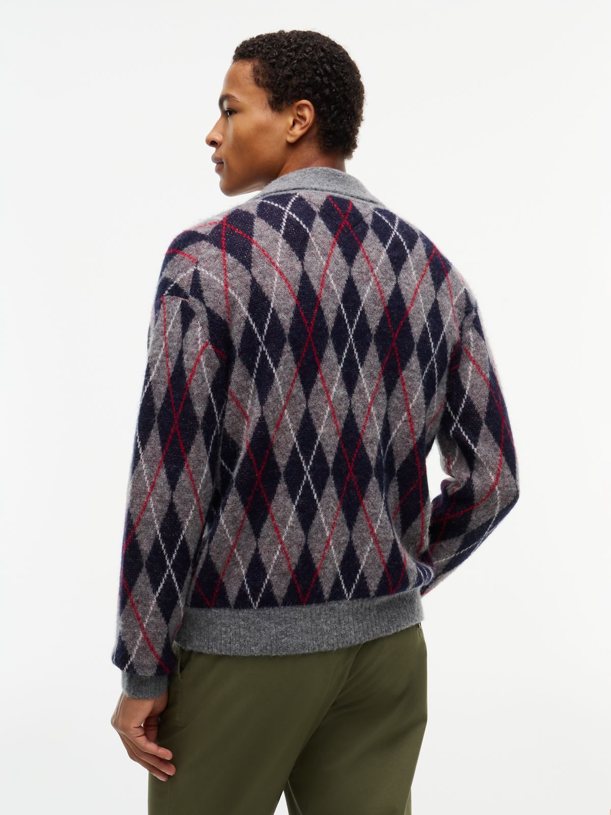 Argyle Relaxed Cardigan With Alpaca — Grey