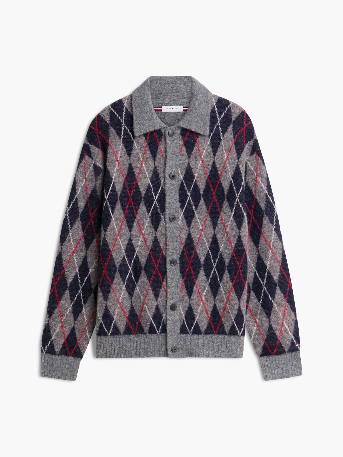 Argyle Relaxed Cardigan With Alpaca — Grey