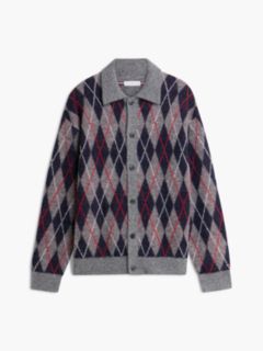 Argyle Relaxed Cardigan With Alpaca — Grey 5