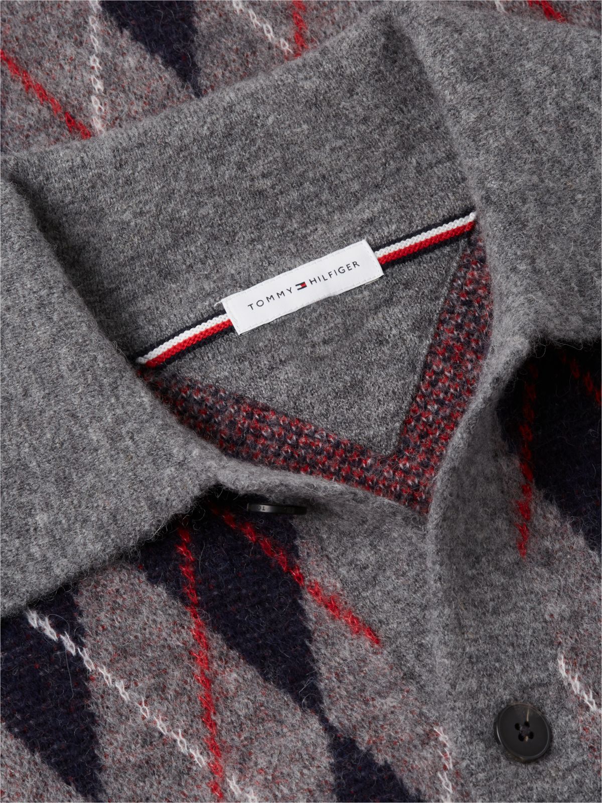 Argyle Relaxed Cardigan With Alpaca — Grey