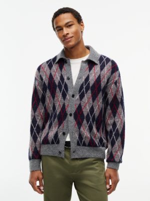 grey relaxed vest met alpacawol en argyle-ruit voor heren - tommy hilfiger