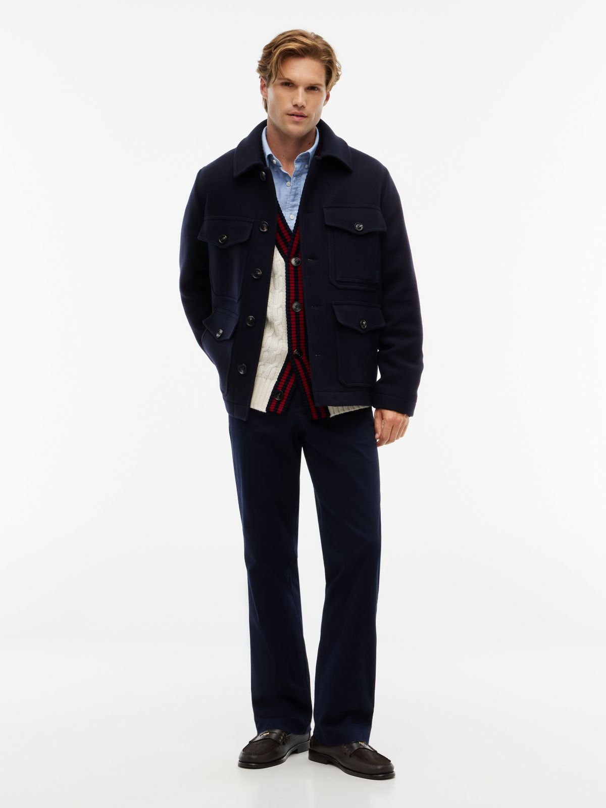 Wool Blend Four Pocket Jacket With Cashmere — Blue