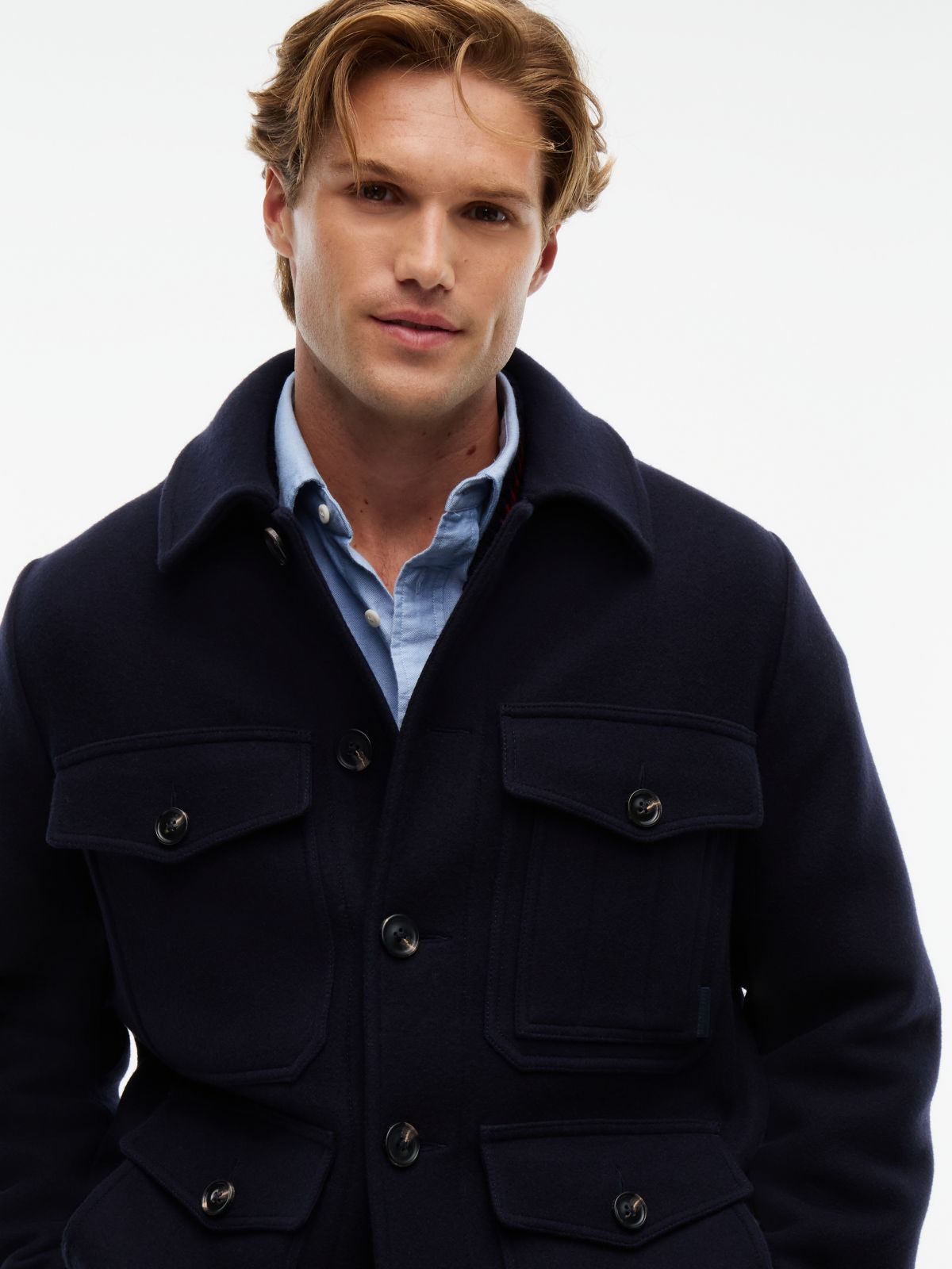 Wool Blend Four Pocket Jacket With Cashmere — Blue