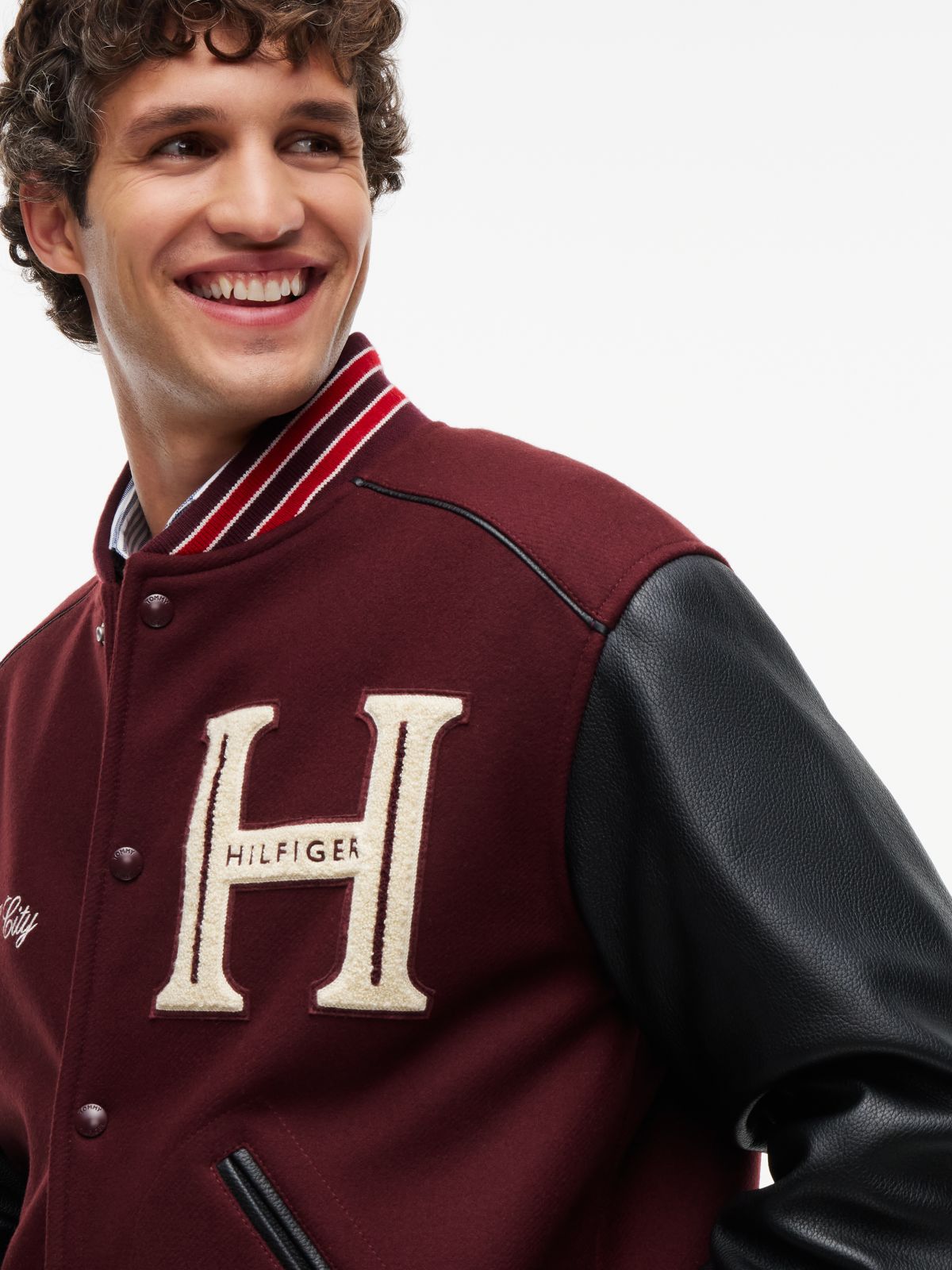 Wool Blend Varsity Jacket With Cashmere — Brown