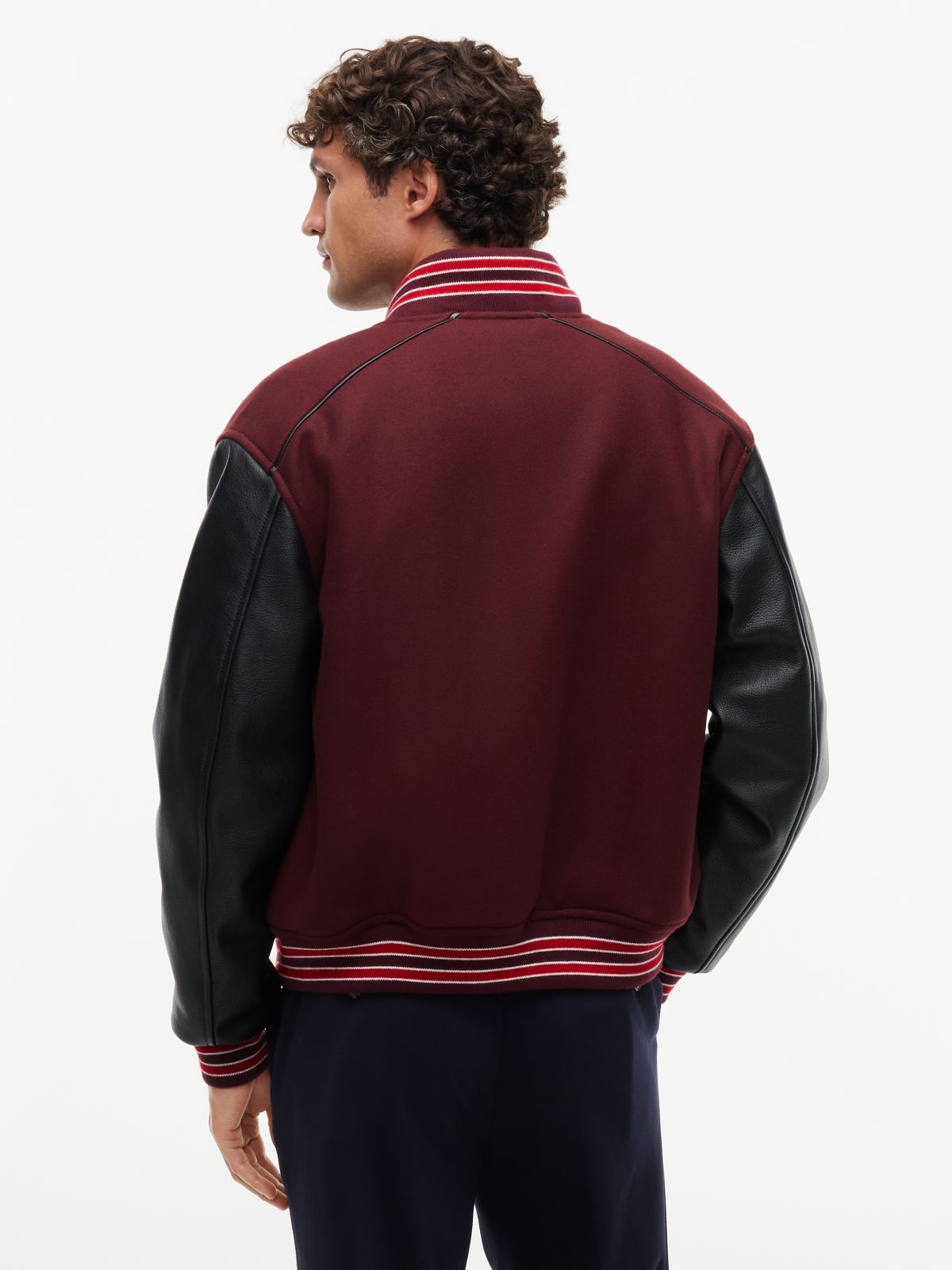 Wool Blend Varsity Jacket With Cashmere — Brown