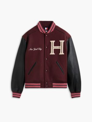brown wool blend varsity jacket with cashmere for men tommy hilfiger
