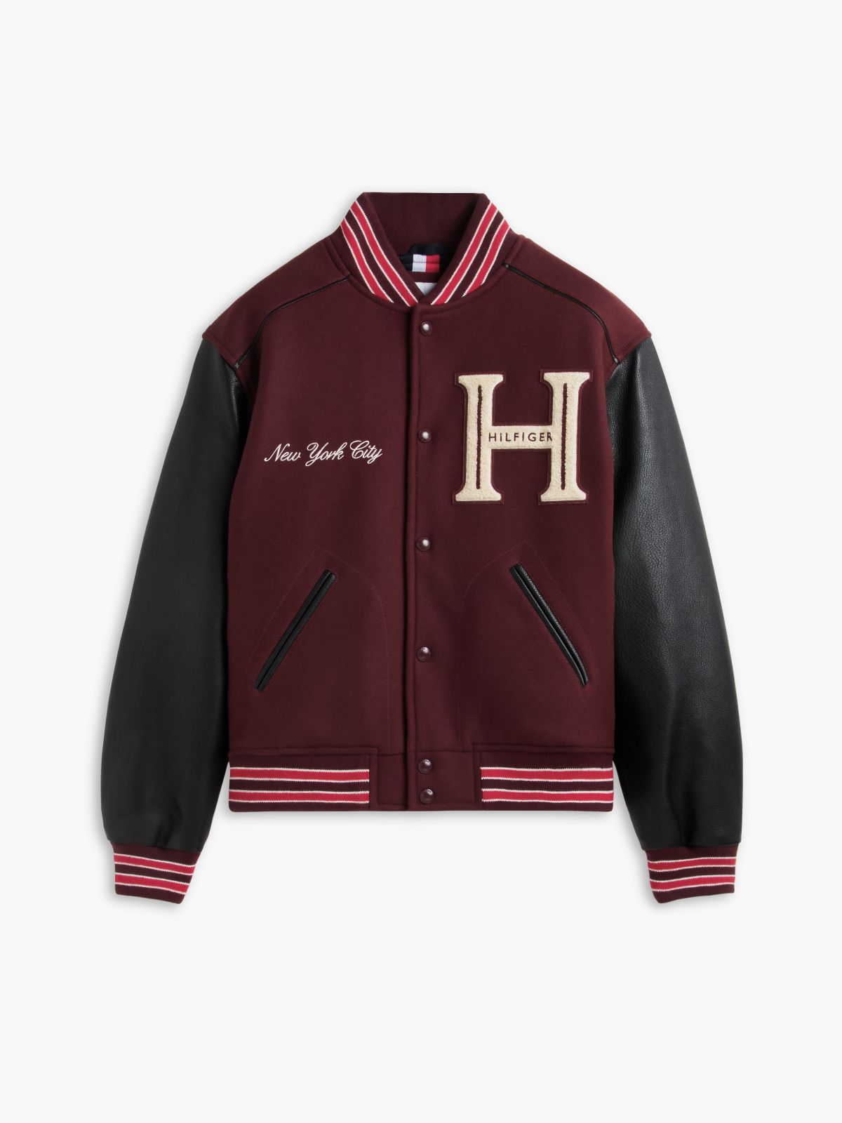 Wool Blend Varsity Jacket With Cashmere — Brown