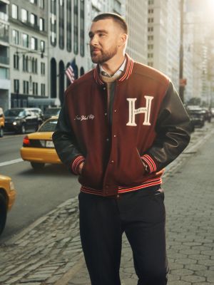 brown wool blend varsity jacket with cashmere for men tommy hilfiger