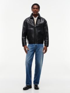 Textured Leather Relaxed Zip-Thru Jacket — Black 2