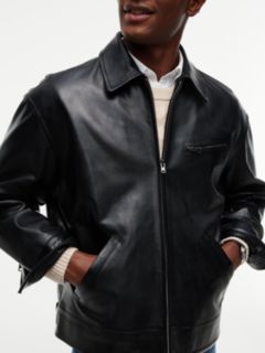 Textured Leather Relaxed Zip-Thru Jacket — Black 3