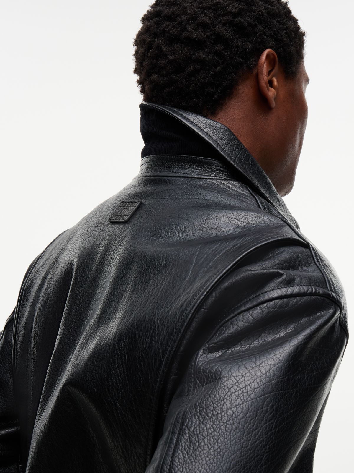 Textured Leather Relaxed Zip-Thru Jacket — Black