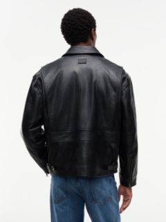 Textured Leather Relaxed Zip-Thru Jacket — Black 6