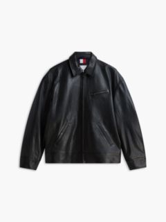 Textured Leather Relaxed Zip-Thru Jacket — Black 7